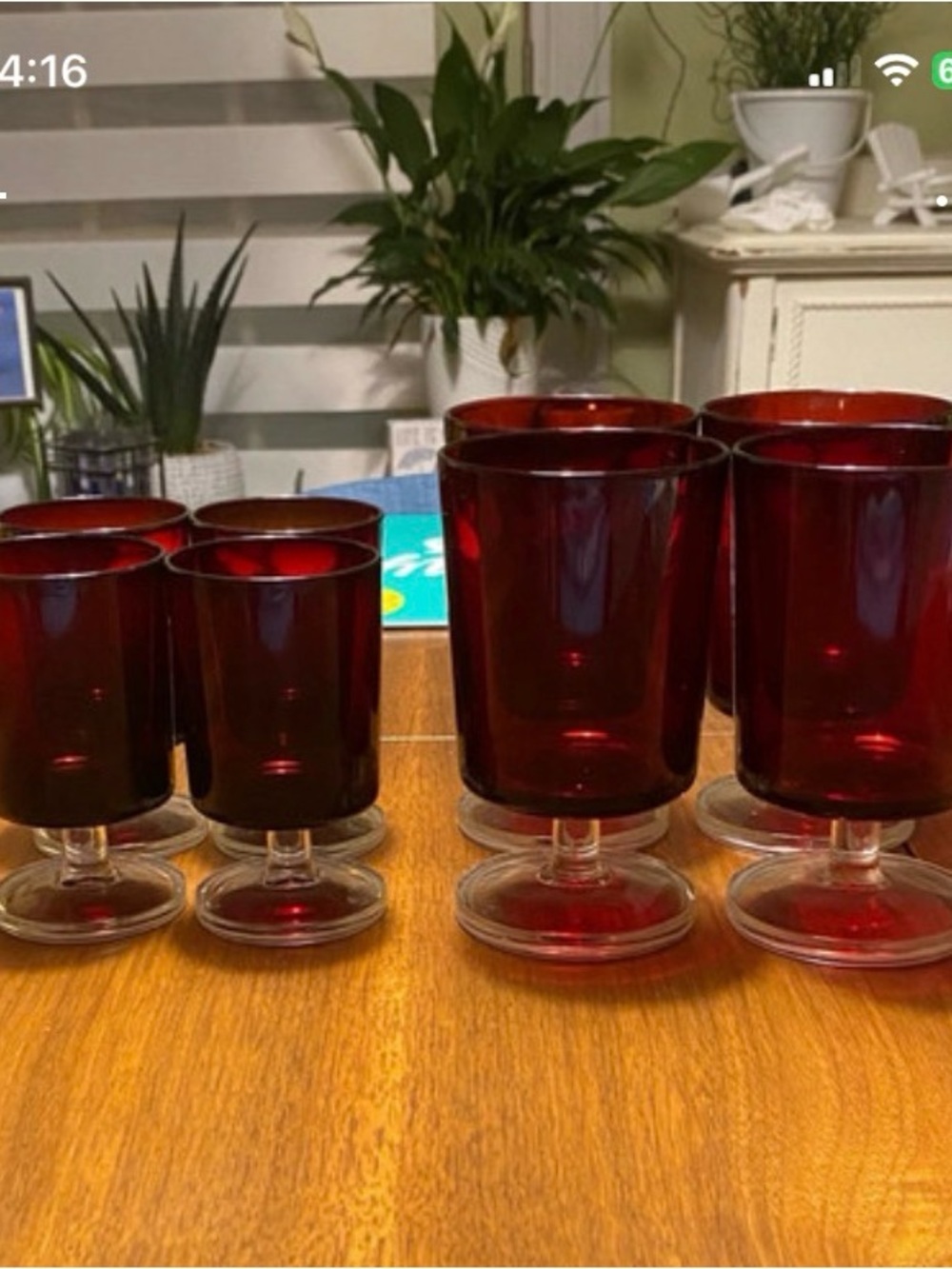 8 Vintage Red Glass Goblet Set - Elegant Ruby Home Accents